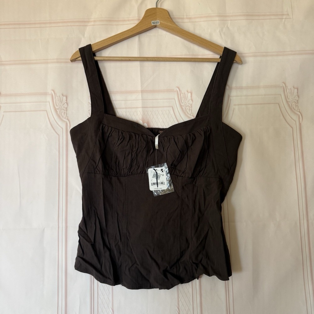 Free People Sasha Corset Smocked Top Hot Fudge Brown Size L NWT $78